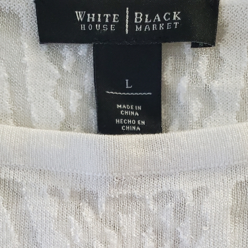 White House Black Market White Textured Sheer Blouson Top Dolman Sleeve Size L - Picture 7 of 10